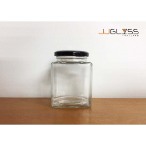 500 ML. Glass Bottle Cover Black - Wide Mouth Glass Jar, Cover Black (500 ml.)